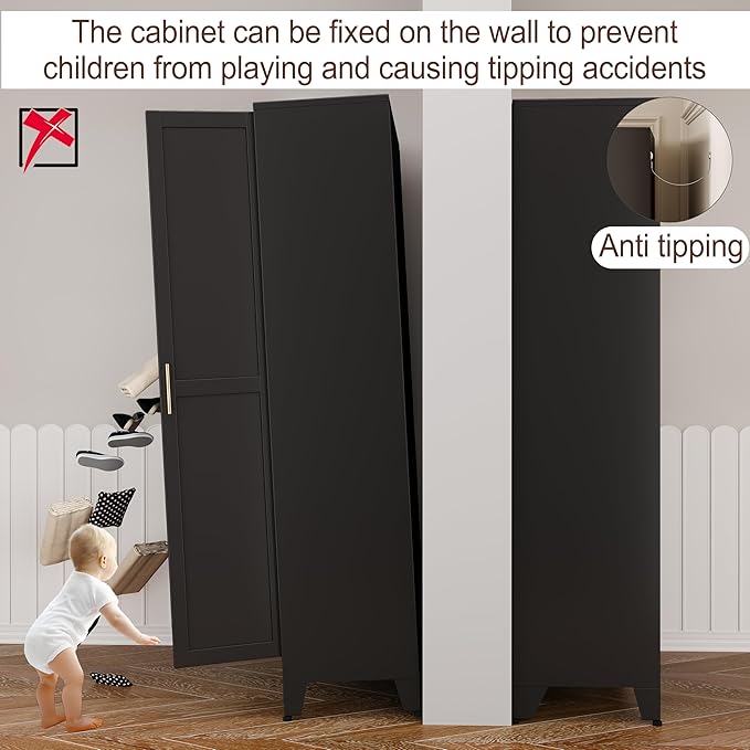 71" Metal Armoire Wardrobe Closet, Steel Clothing Storage Cabinet