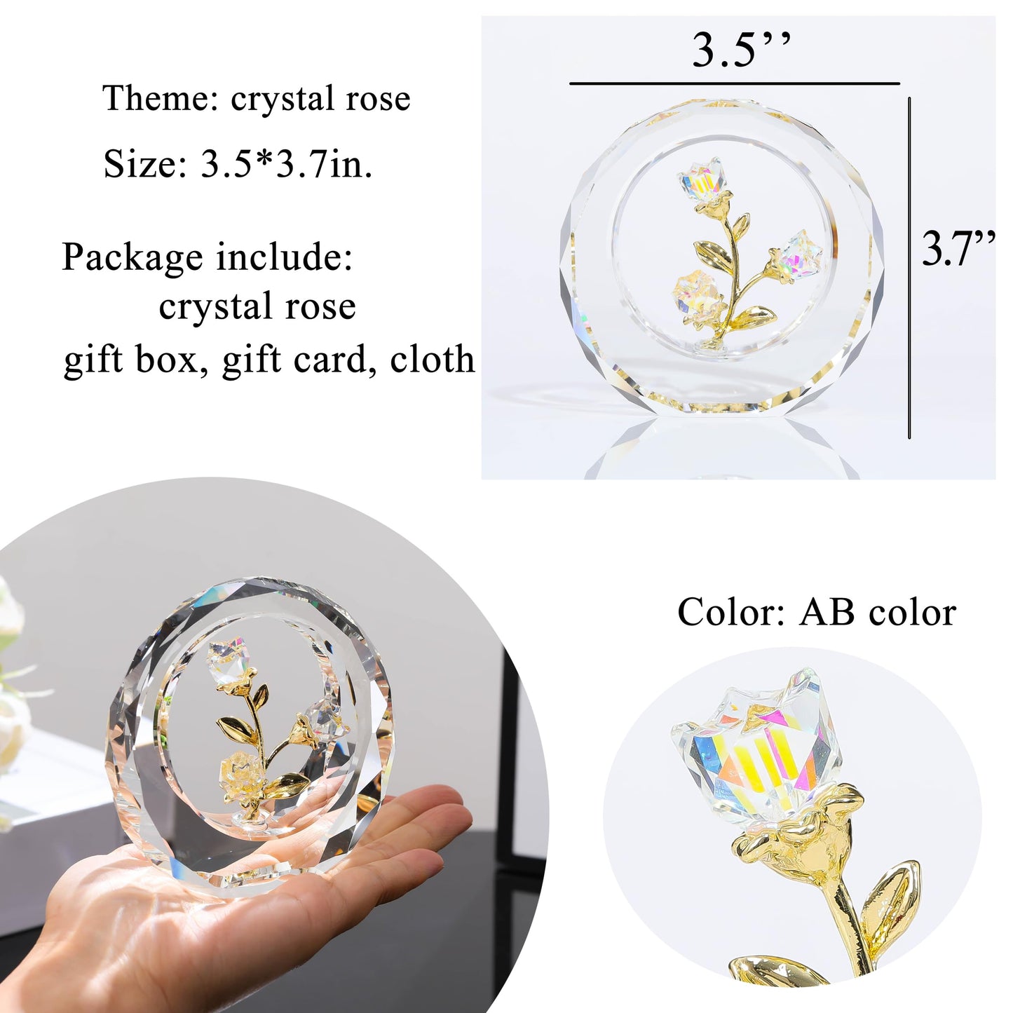 Clear Rose Flower Crystal Figurine with Vase - Bouquet Flowers Ornament Gifts for Wife Girlfriend Women - Handmade Crystal Flower Collectible Home Table Decor for Valentine's Day Wedding Anniversary