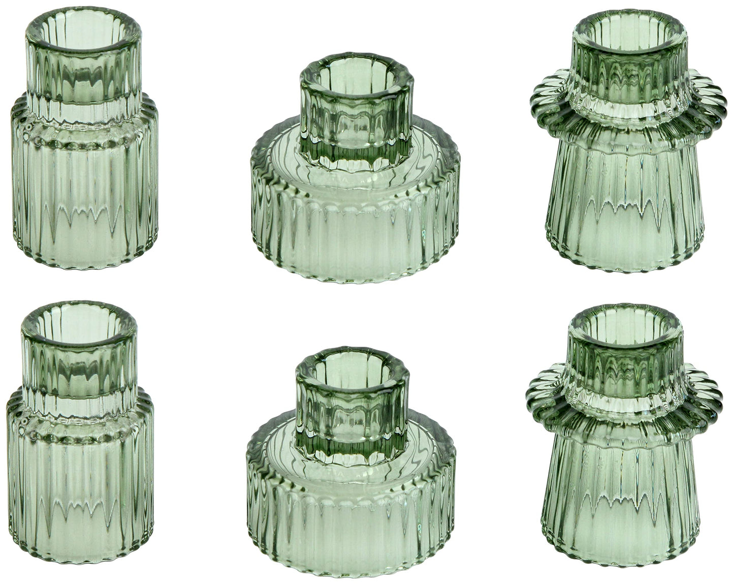 Vixdonos Taper Glass Candlestick Holders Tealight Candle Holders for Table Centerpieces, Wedding Decor and Dinner Party (6 Pcs, Green)
