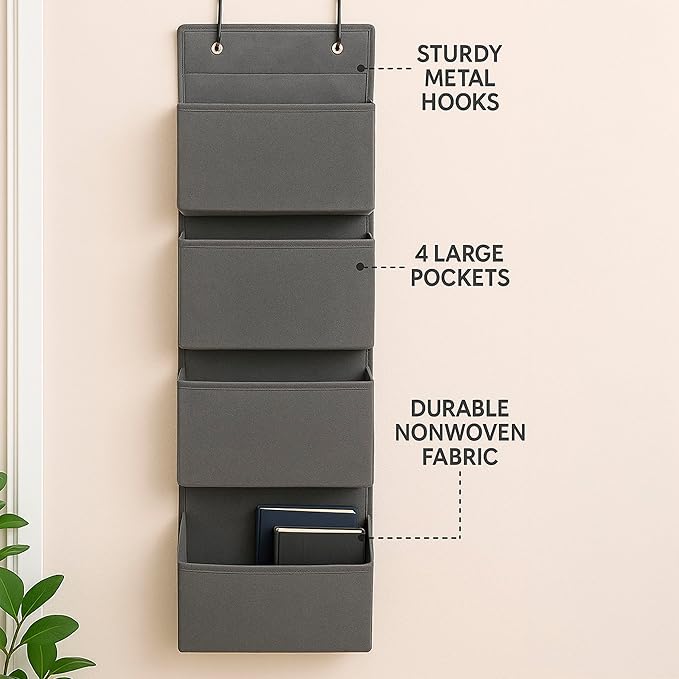 Joyful Moose Over the Door Hanging Organizer Closet Storage Bins Grey