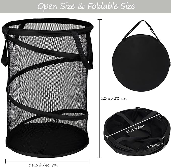BATTOO 2 Pack Black X-Large Collapsible Laundry Basket Foldable Mesh Pop Up