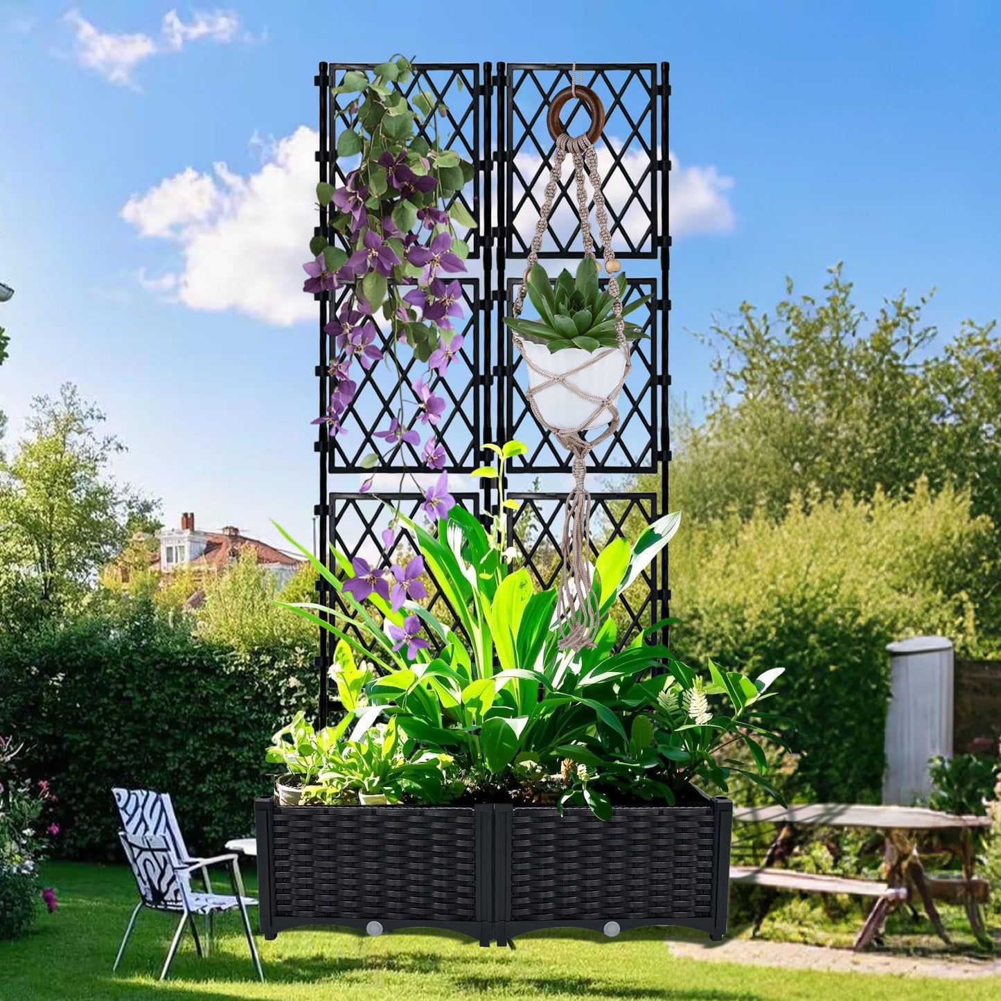 BUKLIYN Planter with Trellis - Raised Garden Bed with Trellis 75.5"x31.5"x16", Privacy Screen Planter Box with Drainage Hole, Outdoor Raised Garden Bed for Climbing Plants