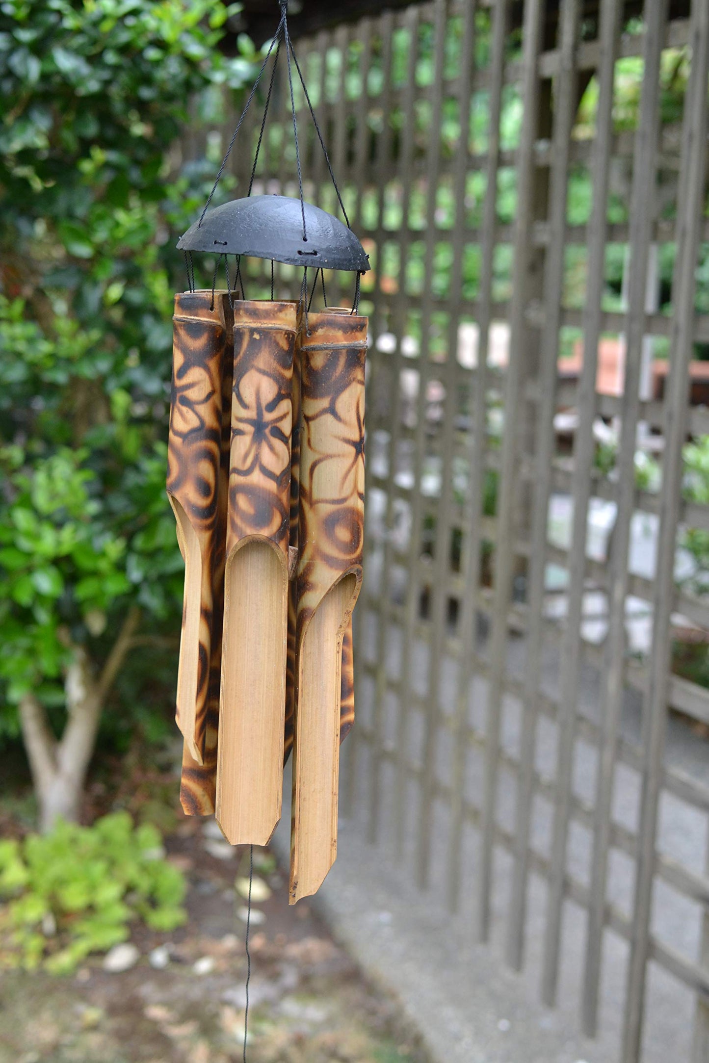 Cohasset Gifts 166 Burnt Flower Simple Bamboo Wind Chime, Small Wood Design