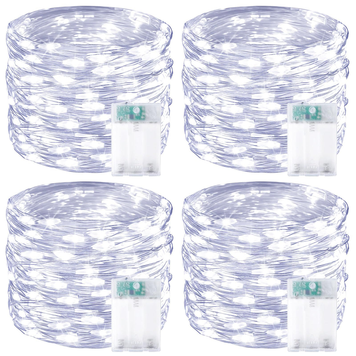 4 Pack 60 LED Fairy Lights Battery Operated with Timer, 20FT Waterproof String Lights Indoor Outdoor, Cuttable Battery Light for Home Bedroom Wedding DIY Centerpiece Christmas Decorations (Cool White)