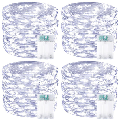 4 Pack 60 LED Fairy Lights Battery Operated with Timer, 20FT Waterproof String Lights Indoor Outdoor, Cuttable Battery Light for Home Bedroom Wedding DIY Centerpiece Christmas Decorations (Cool White)