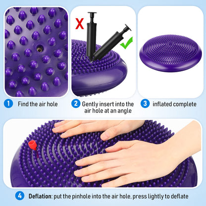 Leitee 3 Pcs Inflated Wobble Cushion Exercise Wiggle Seat for Sensory Flexible Seating Wobble Board Balance Disc Sensory Wiggle Seat Pad for Office Chair with Air Pump(Blue, Purple, Rose Red)
