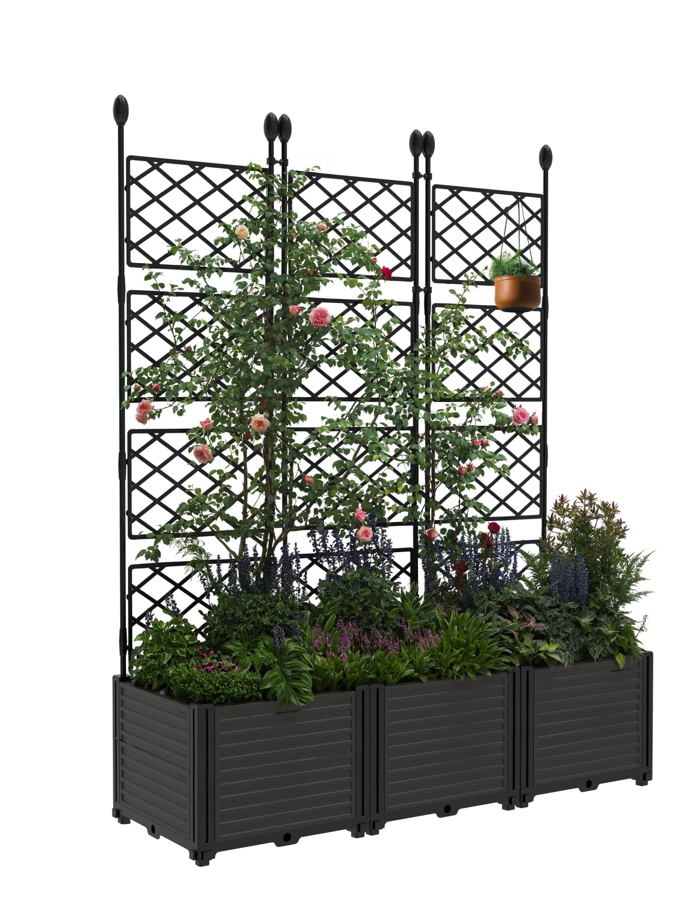 3 PCS Raised Garden Bed with Trellis & Privacy Screen, 50" w x 63" Tall Vertical Garden Planter Box for Climbing Plants - Sturdy Lightweight Outdoor Planter for Vegetables, Flowers on Patio, Balcony