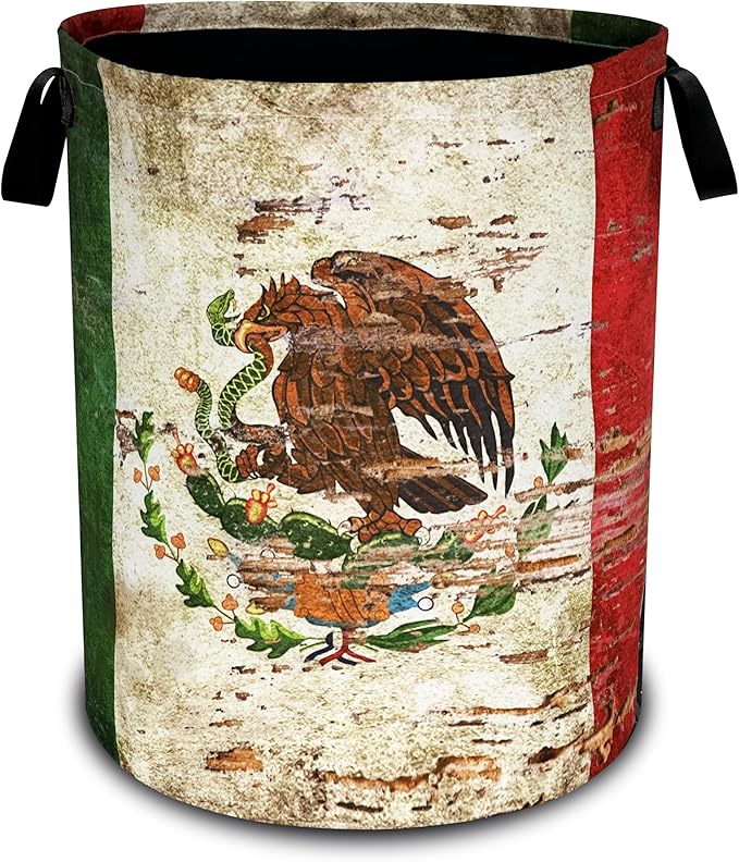 Vintage Mexican Flag Laundry Basket Funny Oxford Cloth Laundry Hamper