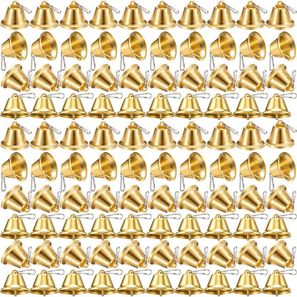 Shimeyao 100 Pieces Gold Bells 1.5 x 1.57 Inch Ornament Small Bells with Spring Hooks for Craft Wind Chimes Dog Potty Training Doorbell Wedding Decor Craft Making Hanging Favor