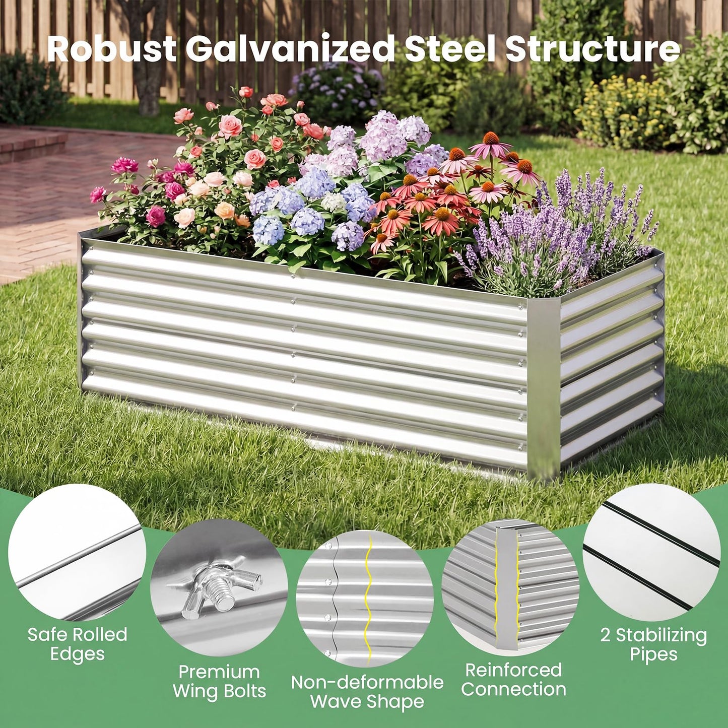 MAT EXPERT Raised Garden Bed with Cover, Mini Greenhouse Metal Planter Box w/PVC Cover, Roll-Up Windows & Mesh Screens, Outdoor Planter Box Kit for Vegetables, Flowers, Herbs (Silver, 72” x 36” x 48”)