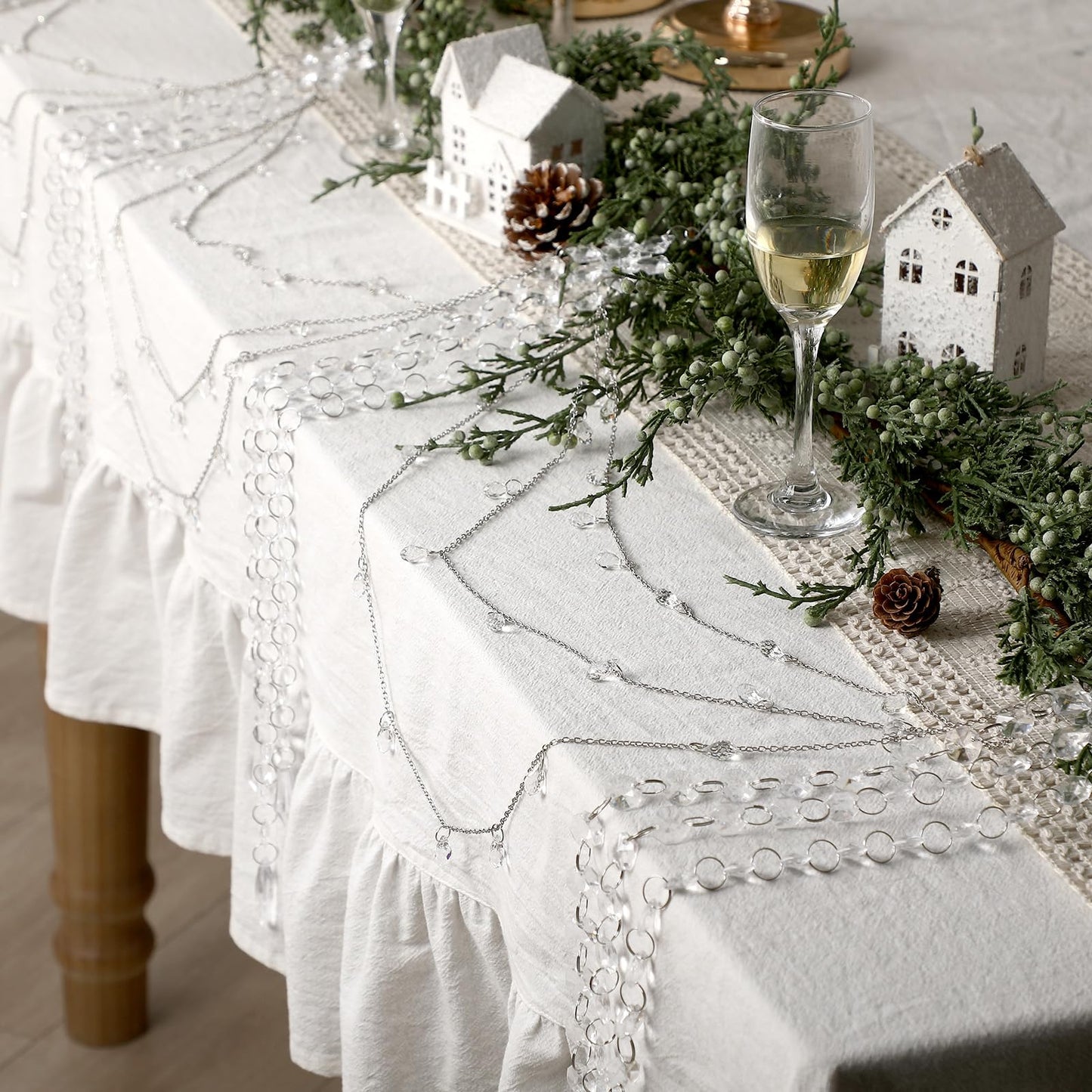 Yalikop 6 ft Crystal Tassel Garland Decoration Wedding Party Favor Ornament Clear Acrylic Hanging for Wedding Table Wall Stair Railings Winter Wonderland Decorations
