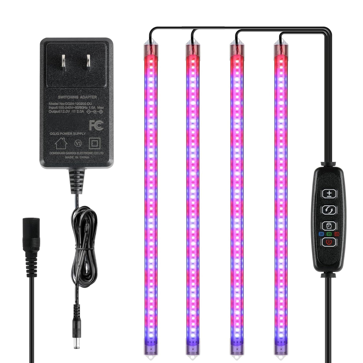iPower 60W LED Grow Lights with Full Spectrum Plant Growing Light Strips for Indoor Plant with Auto ON/Off 3/9/12H Timer, 10 Dimmable Levels 48 LEDs Per Tude, 4 Tubes, Red&Blue