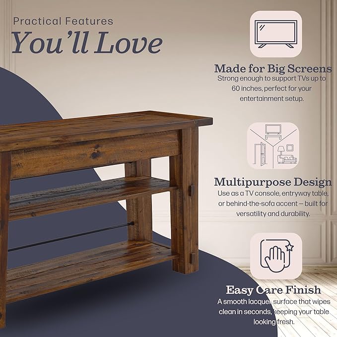 Durango 54-Inch Farmhouse-Industrial Style Wood Console Table