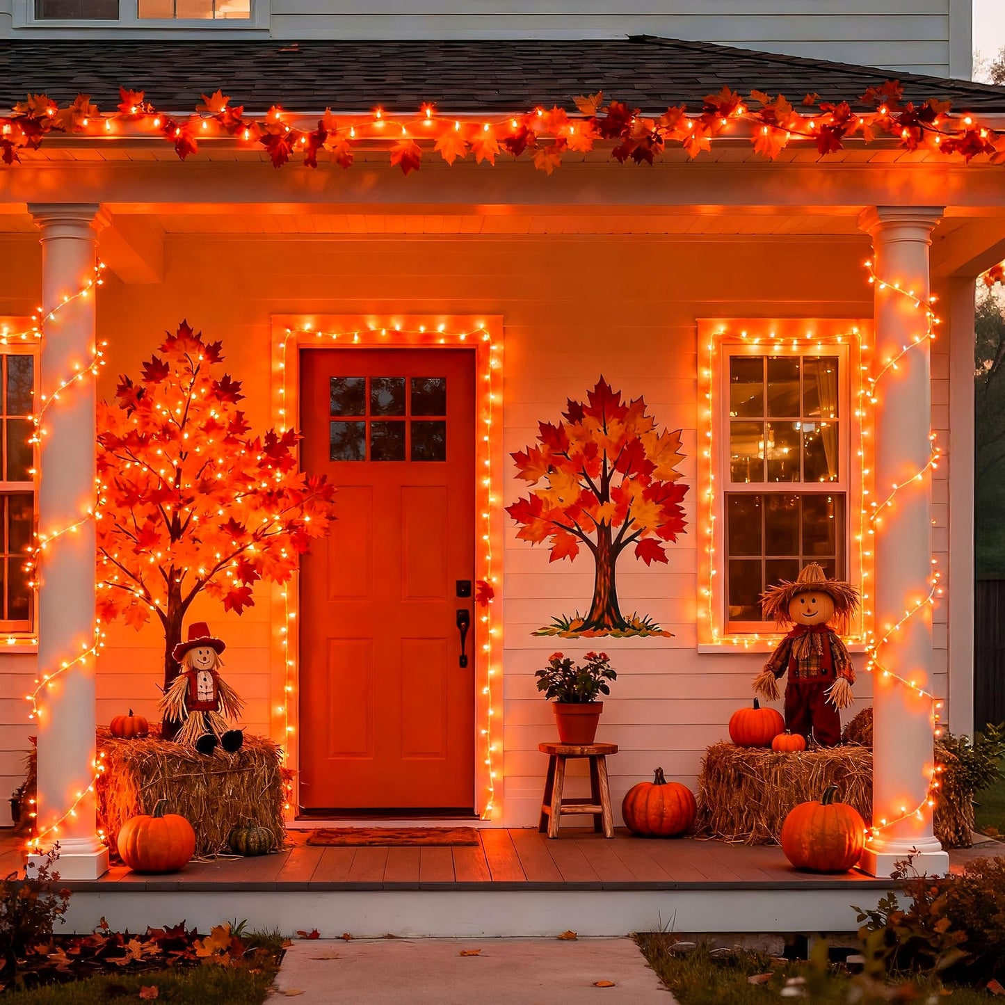 JMEXSUSS 66ft 200 LED Christmas String Lights Outdoor Indoor, Connectable Orange String Lights Clear Wire, Fall Light Plug in for Fireplace Tree Garden Patio Thanksgiving Fall Halloween Decor
