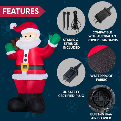 Joiedomi 6 FT Christmas Inflatable Santa with Gift Bag, Blow Up Xmas Inflatable Decorations with Build in LEDs for Christmas Decor, Yard Outdoor Garden Lawn Winter Decorations