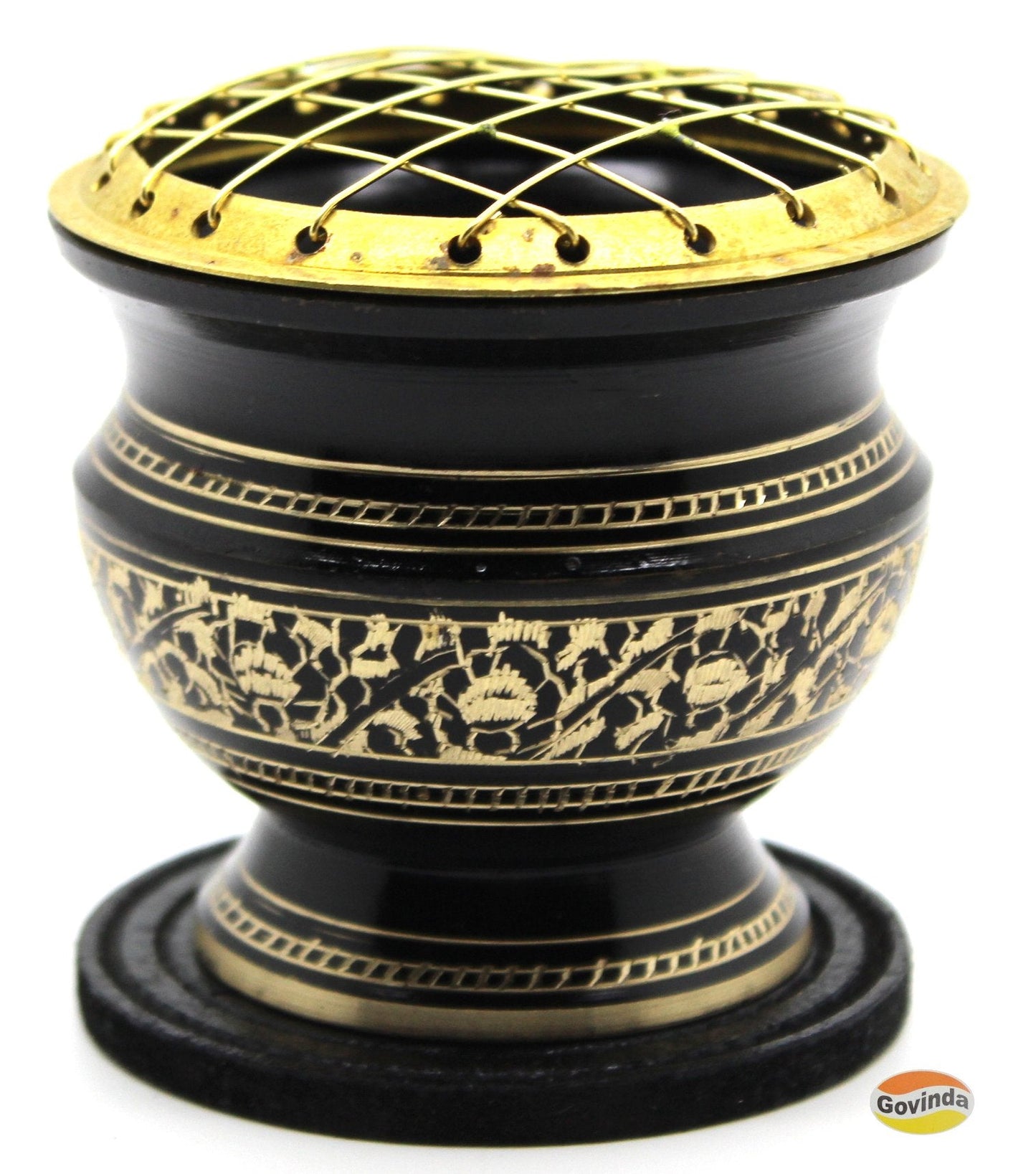 Govinda® -Tall Decorated Brass Charcoal Screen Incense Burner