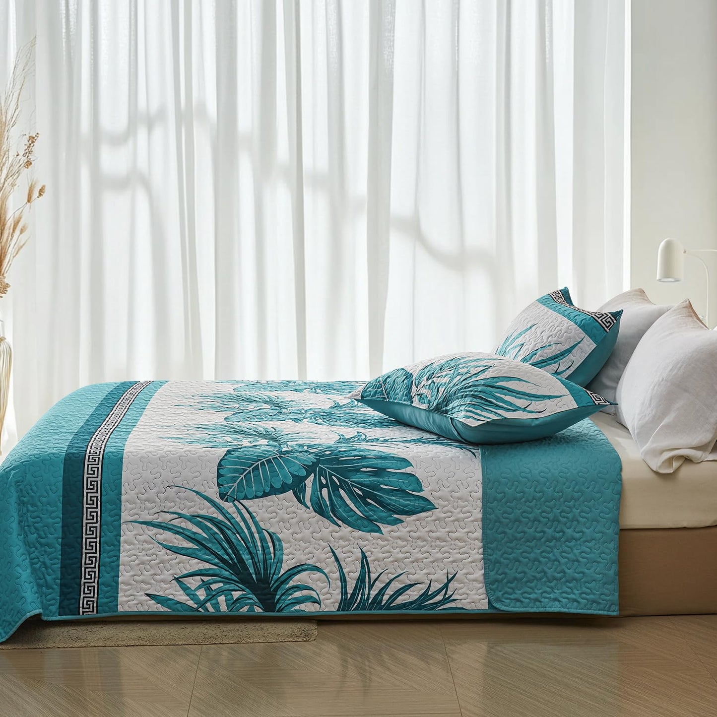 OARAGE Quilt Bedding Set, Blue Queen Comforter Set, Full Size Bedding Comforter Sets, Soft Lightweight Bedspread, Ultrasonic Microfiber Bed Coverlet for All Season (1 Quilt,2 Sham)
