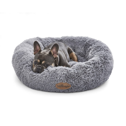Silentnight Donut Calming Dog Bed – Calming Dog Cat Pet Bed Anxiety Relief Soft Fluffy Doughnut Pillow – Easy Clean Machine Washable Luxury Plush Dog Pillow Basket – 85 cm – Grey