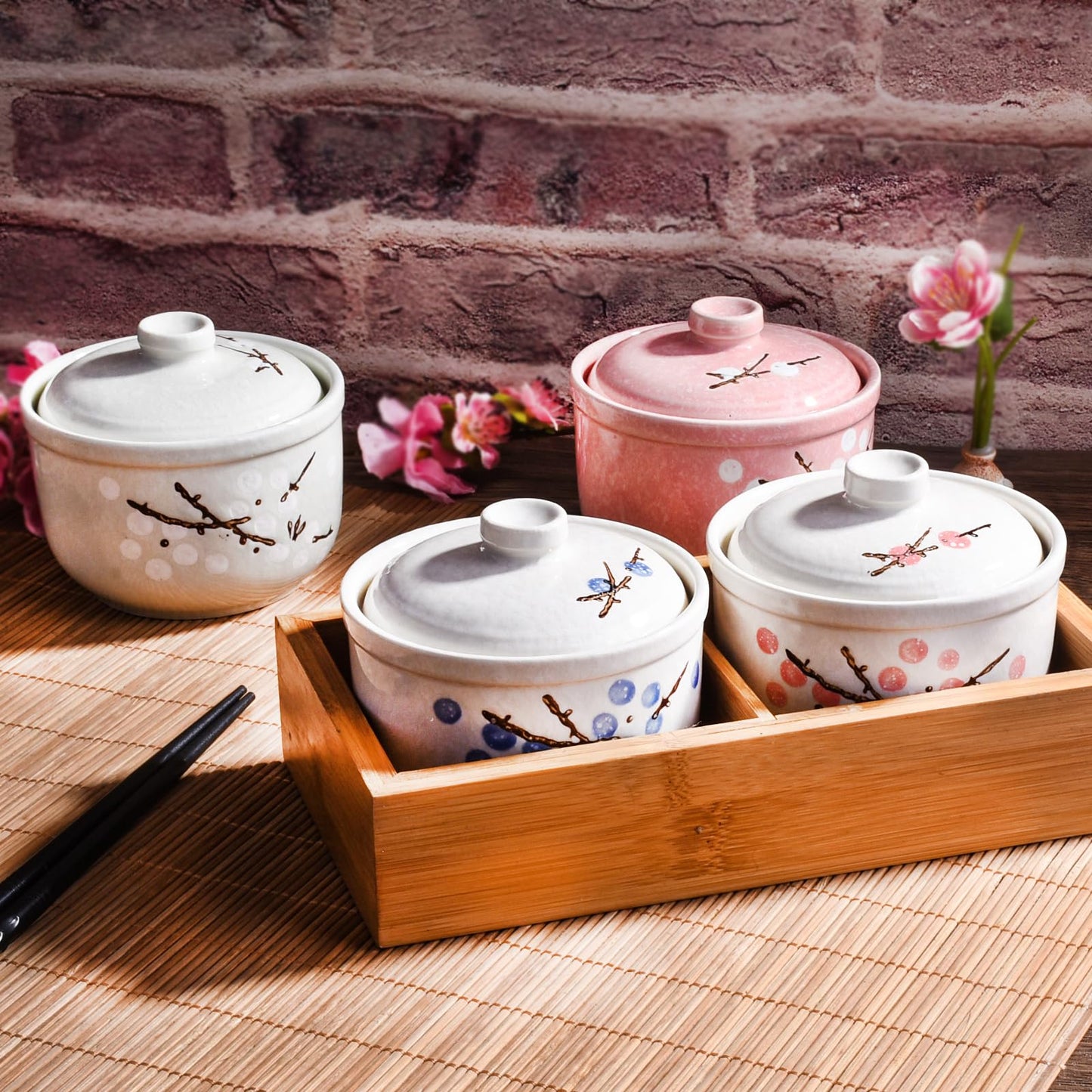 Whitenesser Ceramic Stew Bowl with Lid and Spoon Set of 2, Multi-Use for Stew, Soup, Salt, Sugar and Spice, Kitchen Container