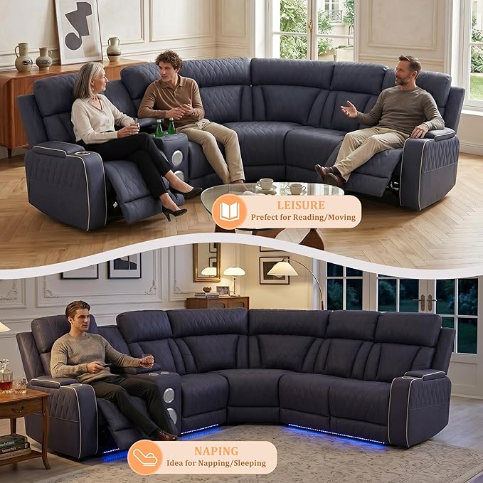 Power Recliner Sectional Sofa, L-Shaped Living Room Furniture Set, Reclining