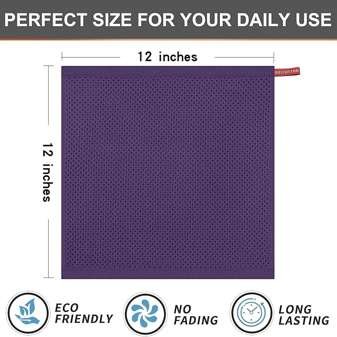Kitinjoy 100% Cotton Kitchen Dish Cloths, 6 Pack Waffle Weave Ultra Soft