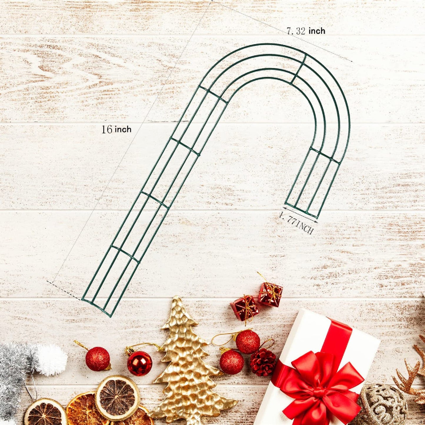 SOHAIL Candy Cane Shaped Wire Wreath Frame,Metal Floral Flower Wreath Frames Form J Letter Making Rings for DIY Christmas New Year Party Home Outdoor Ornaments Decor (16 inch,2PCS)