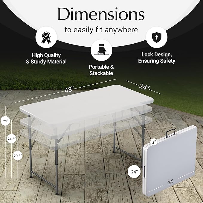 4 Feet Foldable Table Adjustable Height