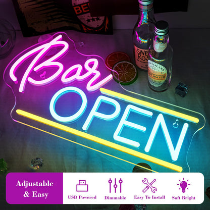 WX&YH Bar Open Neon Sign Led Sign for Wall Open Home Bar Decor Open Bar Neon Lights Signs for Business Window Pub Cafe Man Cave Club Restaurant Open Sign Decor Gifts to Club Party