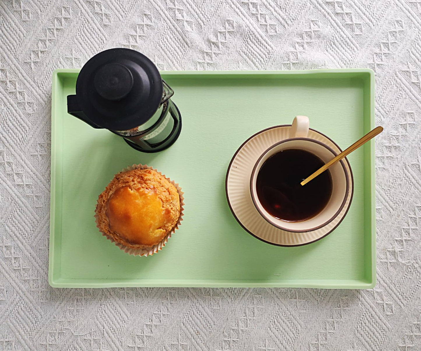 VCREATC Green Serving Tray (15 x 10.6 inch), Laegr Tray for Serving Accessory, Spa, Coffee, Drinks, Tea, Bar, Party, Seasoning, Perfume and Display Use.