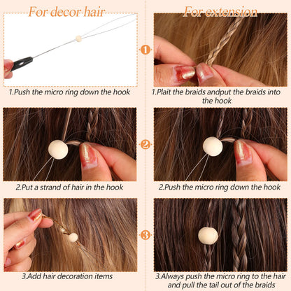 Chuangdi 20 Pieces Hair Extension Loop Needle Threader Pulling Hook Needle Bead Device for Hair or Feather Extensions Supplies, DIY Hook Tool Loop Tools(Black)