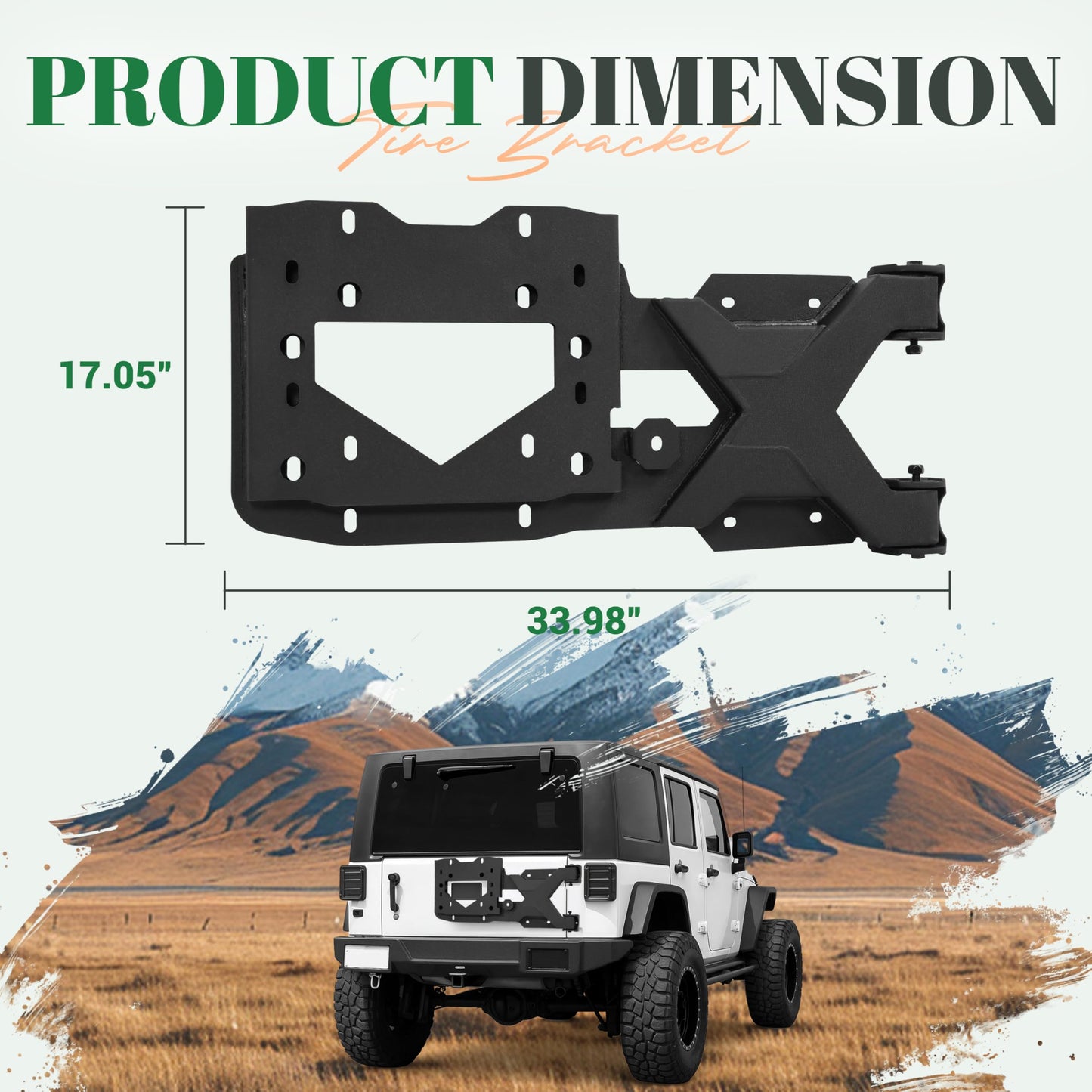 Gelacie Spare Tire Carrier Up to 37 inches Spare Wheel Compatible with 2007-2018 Jeep Wrangler JK Steel Powder Coated Black
