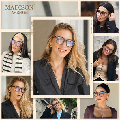 Madison Avenue Women Blue Light Glasses,Oversize Blue Light Blocker for Women, Anti Eyestrain & UV Protection Computer Eyeglasses Hanna (Tortoiseshell)