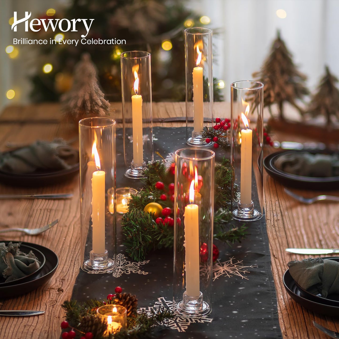 Hewory Hurricane Glass Candlestick Holders : 2 Pcs Clear Taper Candle Holders for Candlesticks - Hurricane Glass Candle Stick Candle Holders Bulk for Table Centerpiece Wedding Christmas Home Decor