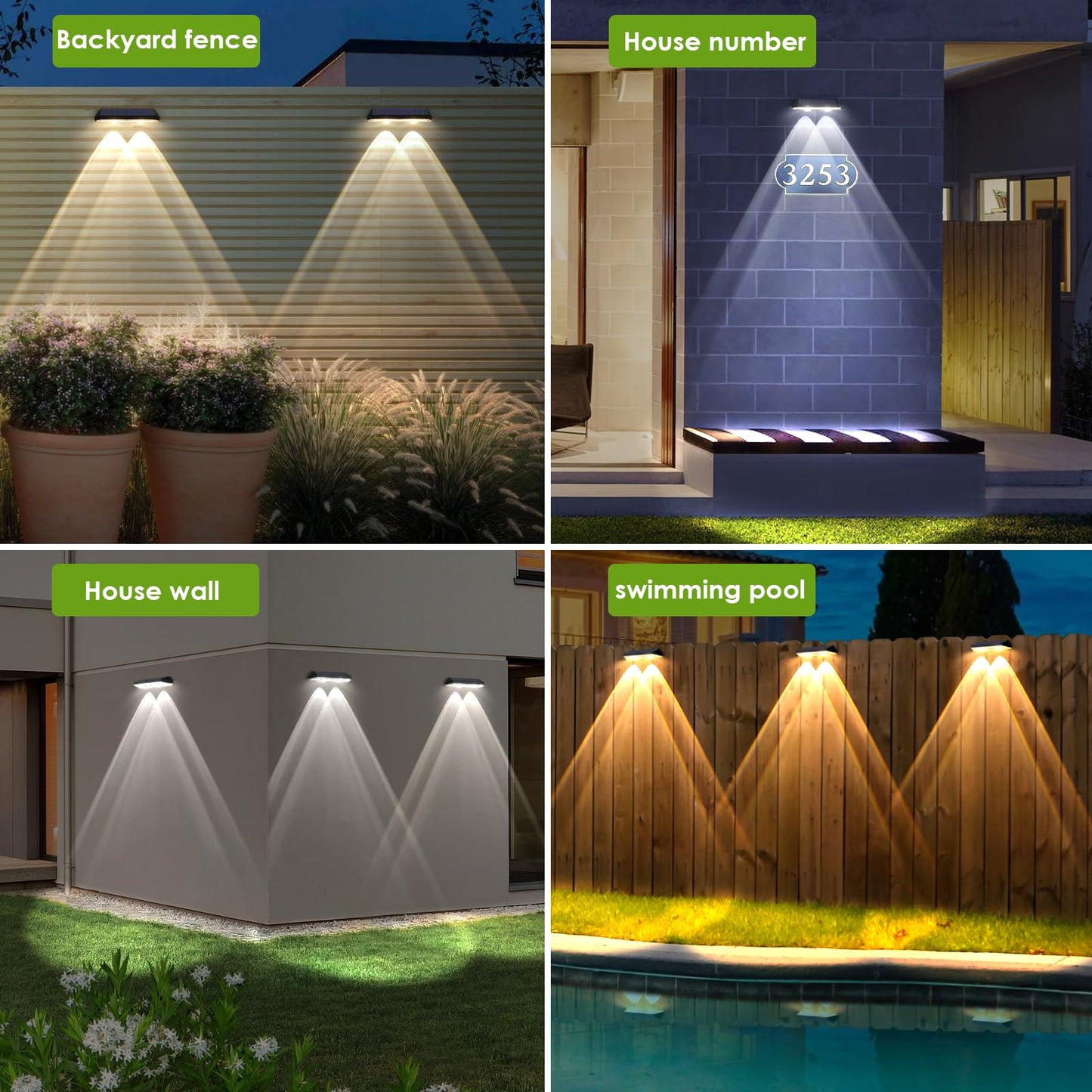 Solar Fence Lights Outdoor - 2700/4000/6000K 3 Mode, IP65 Waterproof Fence Solar Lights Outdoor, Fence Light Solar Powered for Outside, Backyard/Railing/Step/Patio/Wall and home improvement(8 pack)