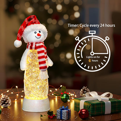 Christmas Snowman Snow Globes Lantern Musical Lighted Water Lantern Snow Globe Swirling Glitter Snowglobes with 6H Timer USB Operated Snowglobe Christmas Decoration for Home & Gift- Red Hat
