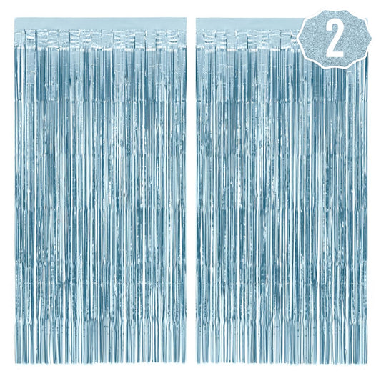 xo, Fetti Party Decorations Matte Blue Fringe Foil Curtain - Set of 2 | Bachelorette Bridal Shower Backdrop, Wedding, Birthday Photo Booth