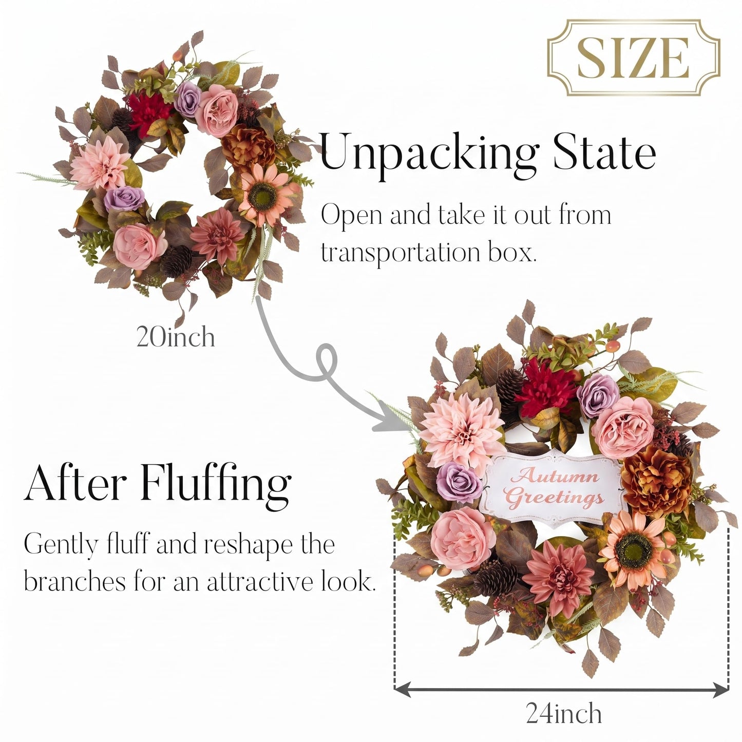 Valery Madelyn 24'' Collapsible Pre-Lit Flowers Fall Wreath for Front Door