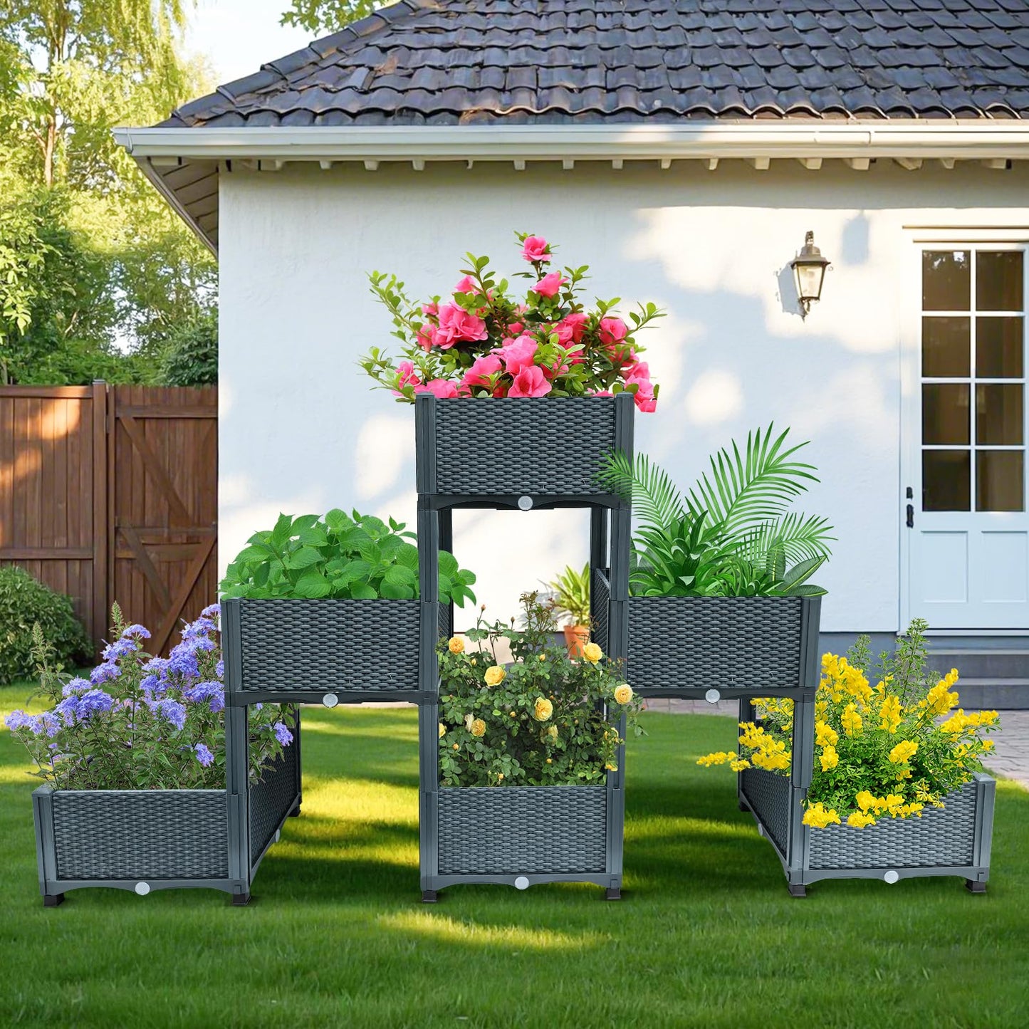 Emalie Raised Garden Beds Elevated Plastic Planter Box with Drainage Plugs Perfect for Vegetables Flowers Herbs Growing Outdoor, 73.0" Lx15.7 Wx40.9 H Grey
