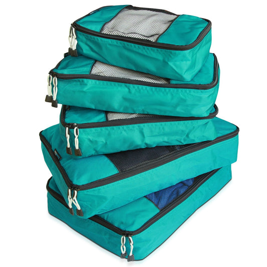 TravelWise Luggage Packing Organization Cubes 5 Pack, Teal, 2 Small, 2 Medium, 1 Large (TWPC-24)