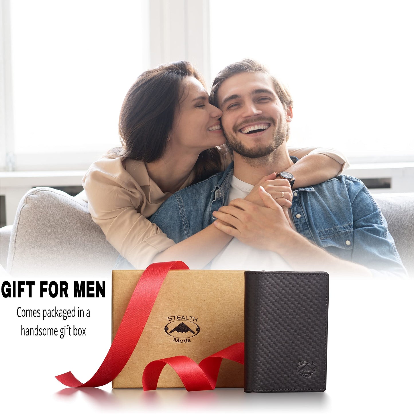 Stealth Mode Trifold Leather Wallet for Men with RFID Blocking (Carbon Fiber)