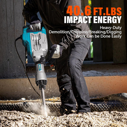 Berserker 1700W 30-Pound Demolition Jack Hammer with 1-3/16" Hex, 14-Amp Corded Electric Heavy Duty Demo Chipping Hammer Concrete/Pavement Breaker with Carrying Case Flat Chisel Bull Point Chisel