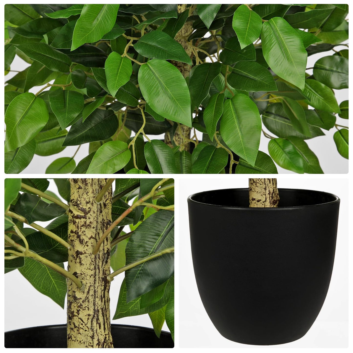 GnFlus Fake Plant 19.6'' Small Artificial Plants Indoor Ficus Fake Potted Plant with 28 Branches Faux Tropical Silk Plants for Home Living Room Desk Office Table Kitchen Counter Shelf Décor