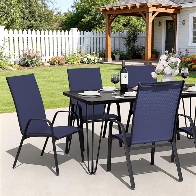 JEAREY Patio Dining Chairs Set of 4, Outdoor Stackable Dining Furniture Set, All Weather Dining Set for Lawn, Garden, Backyard, Poolside, Navy Blue