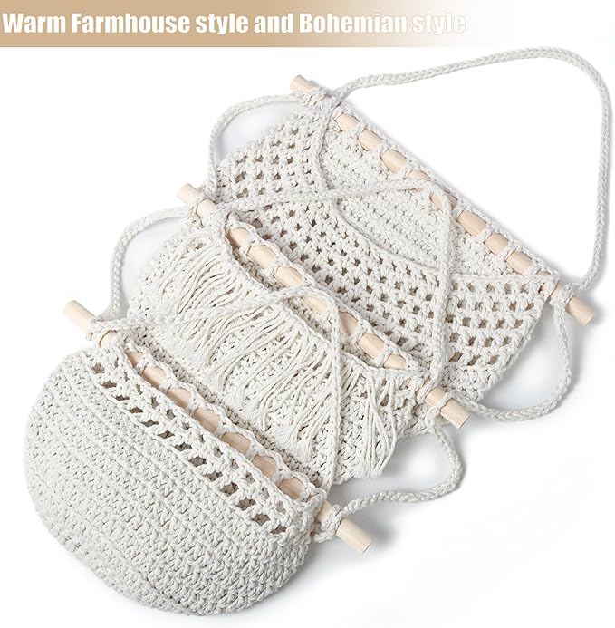 3 Tier Hanging Fruit Baskets for Kitchen, Boho Cotton Rope Handwoven Vegetable