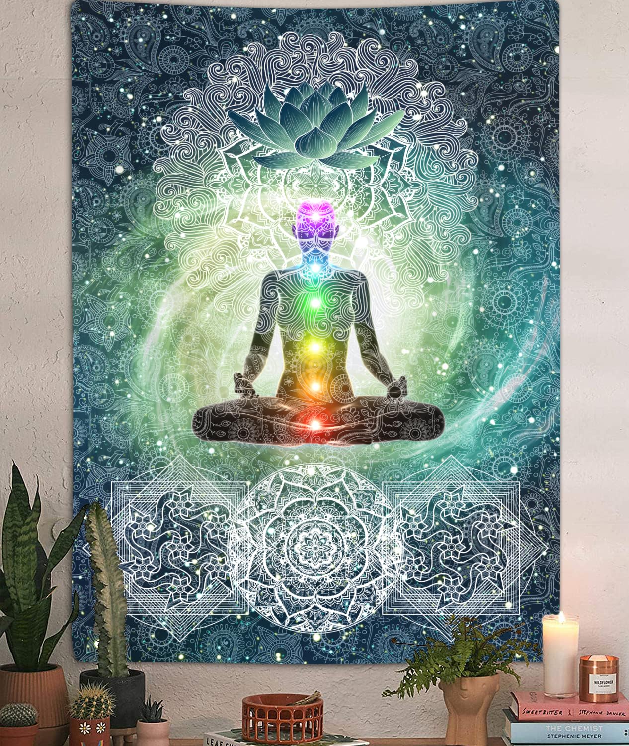 DYNH Meditation Vertical Tapestry, Yoga Decor Tapestry Wall Hanging for Bedroom, Lotus Tapestries Poster Beach Blanket College Dorm Home (40W X 60H)