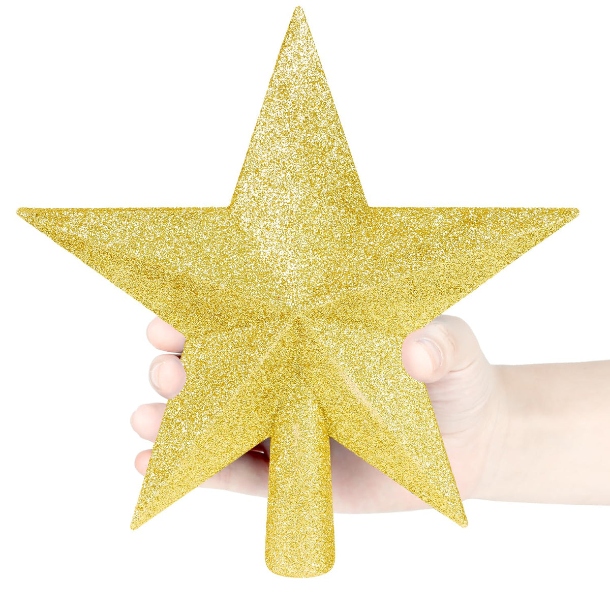 DERAYEE Christmas Tree Topper, 7.9 Inch Gold Christmas Tree Star Tree Topper Glitter Xmas Tree Top Star for Christmas Tree Decoration