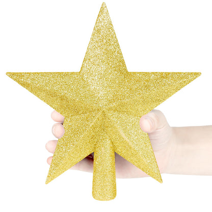 DERAYEE Christmas Tree Topper, 7.9 Inch Gold Christmas Tree Star Tree Topper Glitter Xmas Tree Top Star for Christmas Tree Decoration