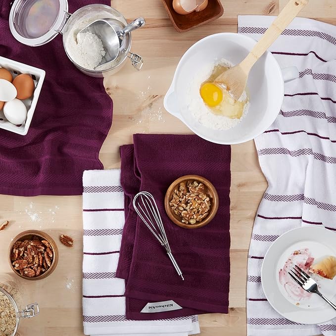 KitchenAid Albany Kitchen Towel 4-Pack Set, Boysenberry Purple/White