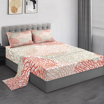 Pamnest Full Size Bed Sheet Sets, Coral Summer Coastal Soft Microfiber 4 Pcs Bedding Sets for Kids and Adults Bedroom Bed Decor, Ocean Sea Tropical Plant Flat, Fitted Sheet and 2 Pillowcases