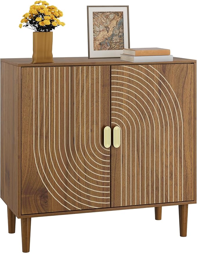 Smuxee Walnut Sideboard Cabinet, Freestanding Buffet Cabinet